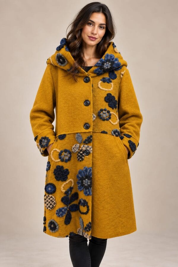 Abrigo de lana midi con bordado floral