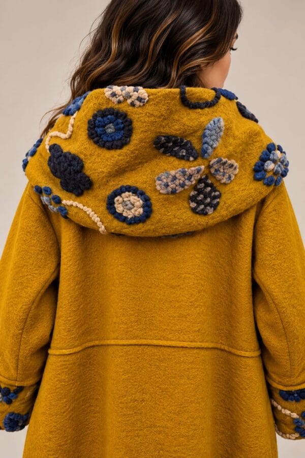 Abrigo de lana midi con bordado floral