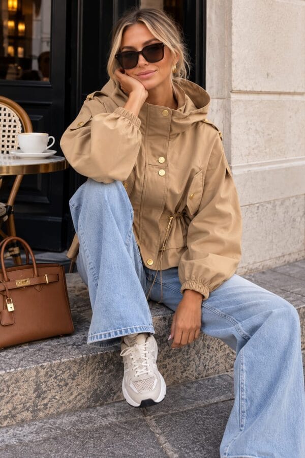 Chaqueta con capucha y cintura ajustable