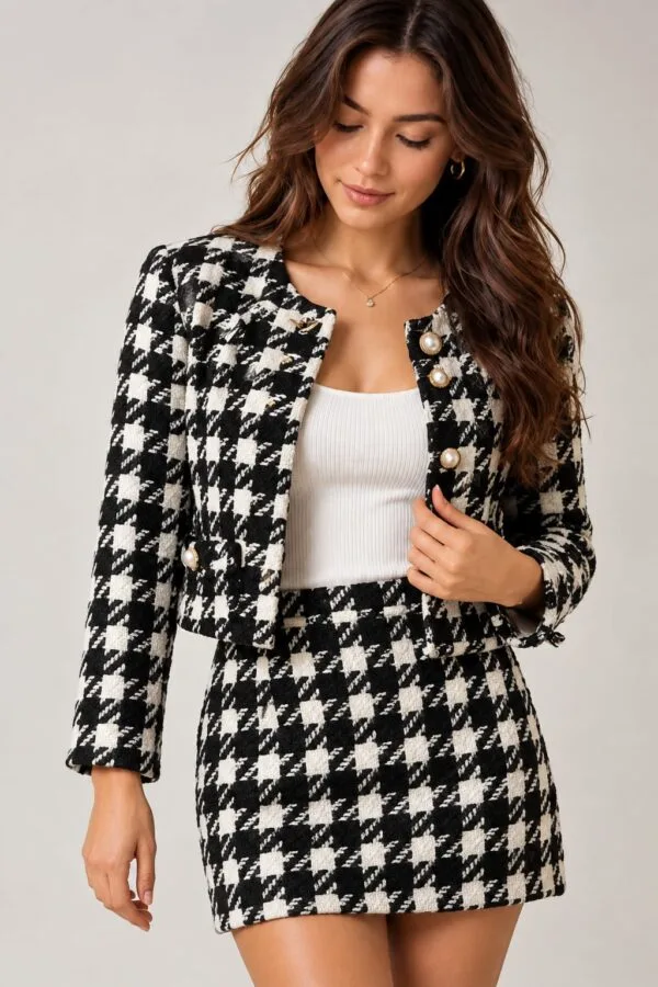 Conjunto de sastre en tweed blanco y negro