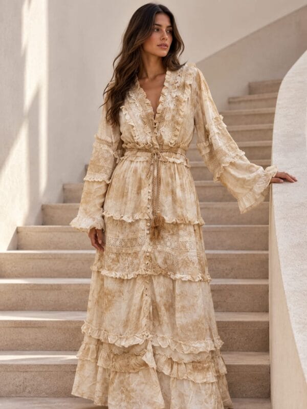 Vestido bohemio con bolantes de algodón