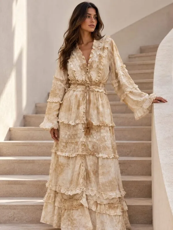 Vestido bohemio con volantes de algodón