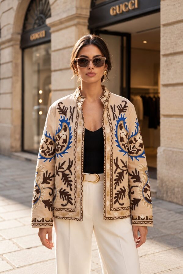 Chaqueta de algodón y lino bordada