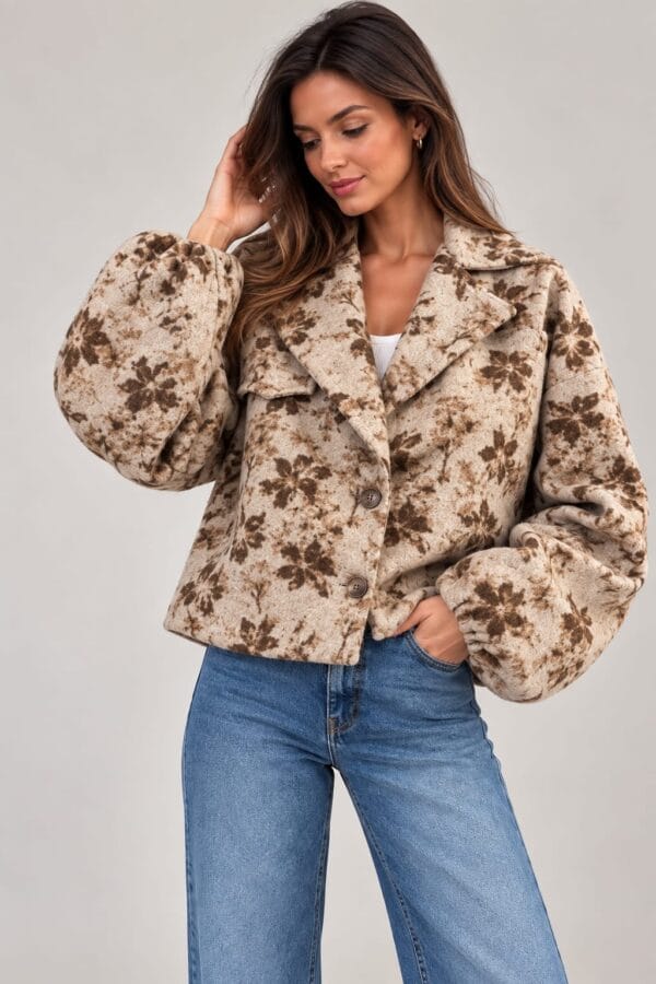 Chaqueta floral de mangas con volumen