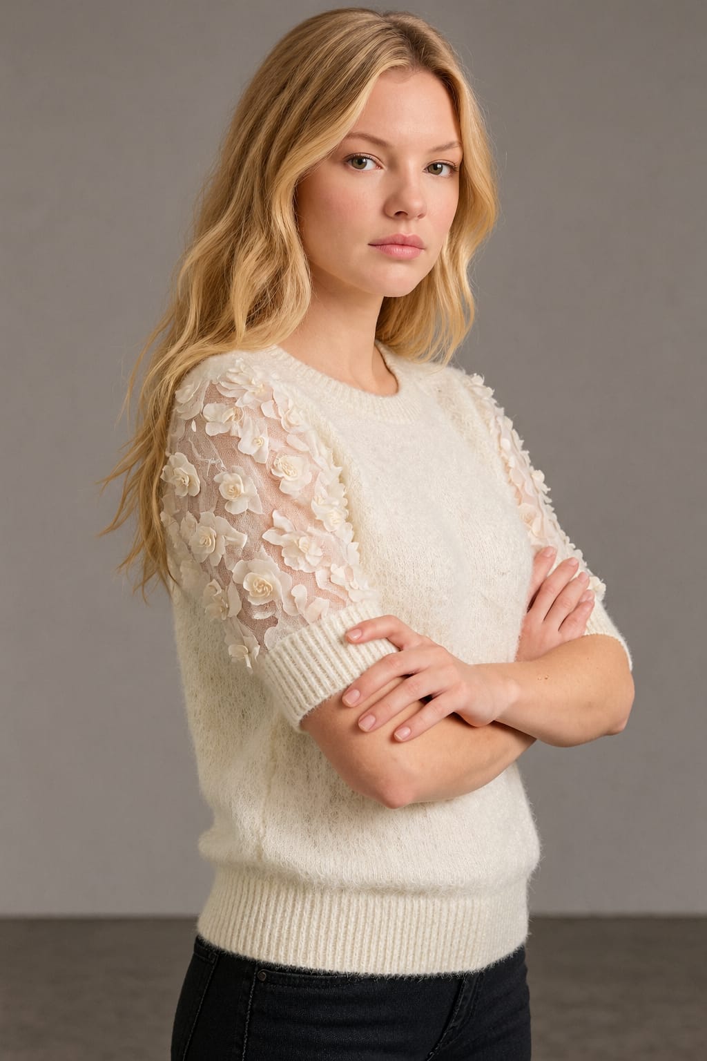 Jersey bordado crema